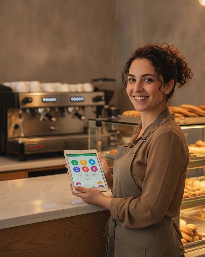 Guromi kullanan bir kafe sahibi